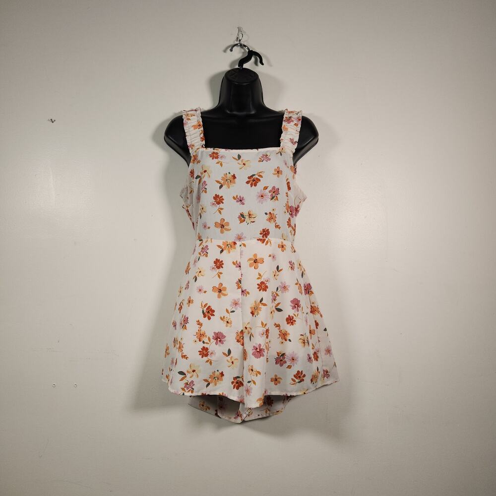 SADIE & SAGE Moments Of Joy Romper M Beige Orange Floral Tie Back Cottagecore